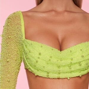Oh Polly Neon Green Beaded Two Piece Set